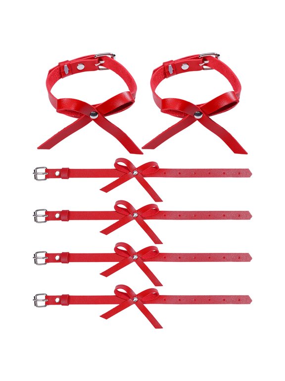 6 Pcs Ankle Bracelets PU Leather Feet Chain Bowknot Anklet Chain with Alloy Clasps Adjustable Handmade Jewelry for Women Gifts Red