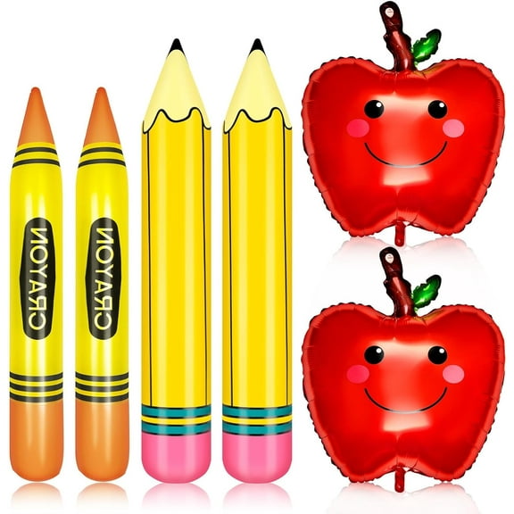 6 Pcs Apple Balloons with Gaint Pencil Balloons Crayon Balloon Sets for Back to Balloon Decorations Classroom Party Themed Decorations