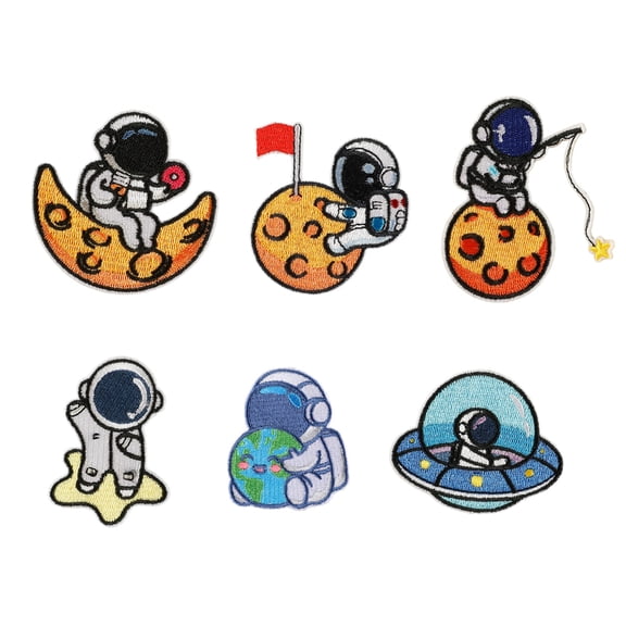 6 Pcs Applique Patches Astronaut Embroidered Patches Iron On/Sew on Patches