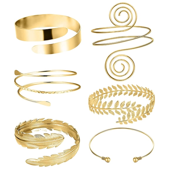 6 Pcs Arm Bracelets for Women Upper Arm Bands Armband Armlet Bangle Adjustable Gold Arm Bracelet Set