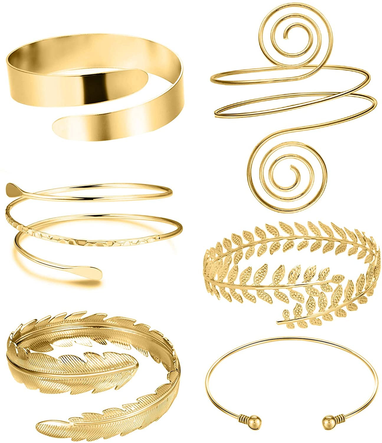 3-Piece Gold Arm Cuff Set – Adjustable Boho Coil Upper Arm Bracelets For Women, Minimalist Armband Jewelry