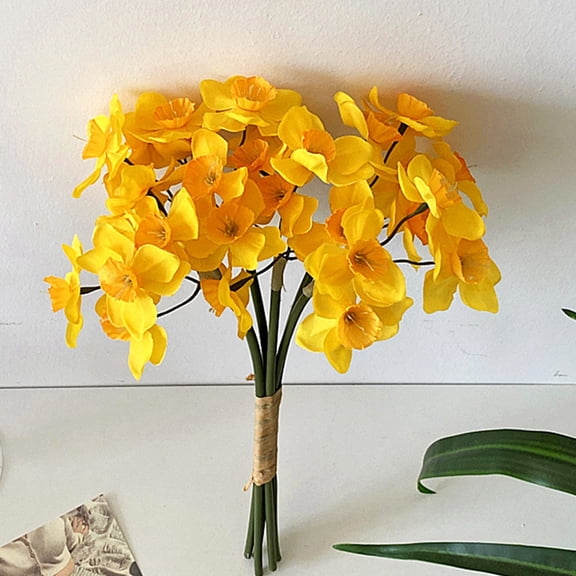 6 Pcs Artificial Daffodil Flowers Bouquet, Faux Narcissus for Home Wedding Decor