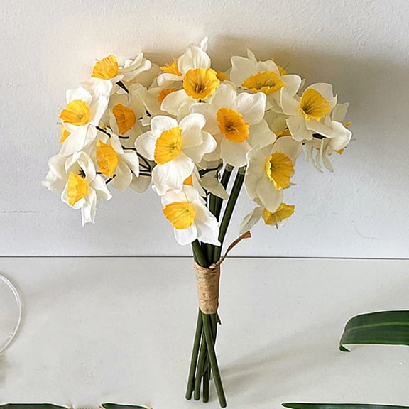 6 Pcs Artificial Daffodil Flowers Bouquet, Faux Narcissus for Home Wedding Decor