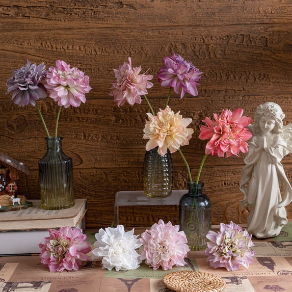 6 Pcs Artificial Dahlias Flower, 11" Fake Silk Dahlia Bouquet with Stem for Wedding Bouquets