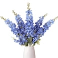 thumbnail image 1 of 6 Pcs Artificial Delphinium Silk Flowers Topboutique Plastic Long Stalk Fake Larkspur with Leaf Faux Hyacinth Flowers for Tall Vase Tabletop Wedding Arrangements Home Decor Dark Blue, 1 of 7