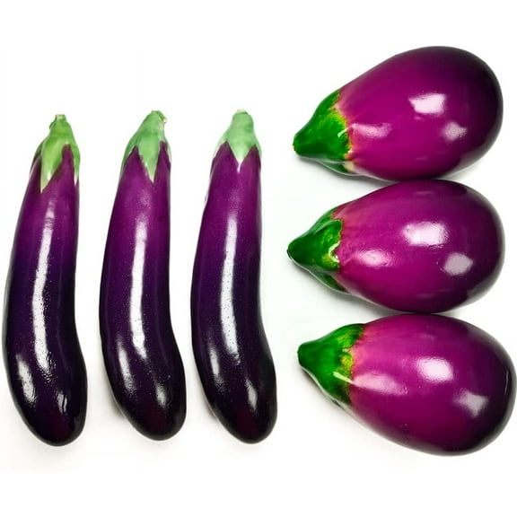 6 Pcs Artificial Eggplants, Faux Fake Eggplant Vegetable Display Props, Lifelike Realistic Fake Food Eggplants for Home Kitchen Decorations