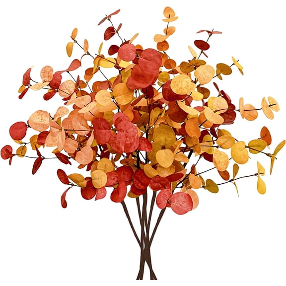 6 Pcs Artificial Euc Leaves 28'' Tall Fall Flowers Leaf Greenery Stems Autumn Decorations for Home Wedding Centerpieces Thanksgiving Floral Arrangements