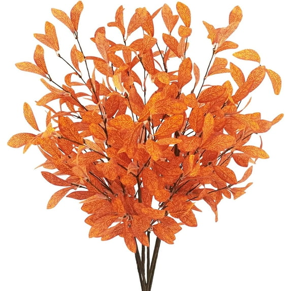 6 Pcs Artificial Fall Eucalyptus Stems Fall Eucalyptus Leaves Plants Fall Decorations with Fall Leaves for Autumn Office Home Wedding Centerpiece Fall Florals Arrangement Decor (Orange)