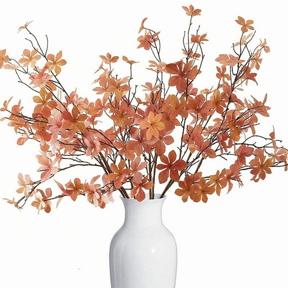 6 Pcs Artificial Fall Leaves Stems, Orange Eucalyptus Leaves Branches Long Stem Fall Floral Stems for Vase Home Party Wedding Thanksgiving Autumn Festival Decor