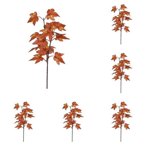 6 Pcs Artificial Fall Maple Leaves Stems 13.39 Inch, Autumn Leaf Branches for Rustic Home Thanksgiving Table Centerpiece Decor, Seasonal Vase Arrangement, Home Decorative Objects