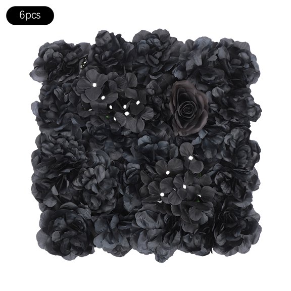 6 Pcs Artificial Flower Wall Panel 3D Floral Backdrop Wall 15" X 15" Black Flower Wall Decor Floral Flower Wall Backdrop Faux Flower Panel for Party Home Background Decor