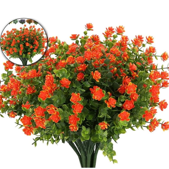 6 Pcs Artificial Flowers, Fake Artificial Greenery UV Resistant No Fade Faux Plastic Plants for Wedding Bridle Bouquet Indoor Outdoor Home Garden Kitchen Office Table Vase