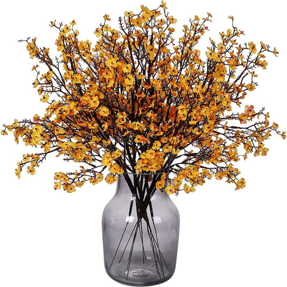 6 Pcs Artificial Flowers Fake Babys Breath Bouquet Bulk Faux Gypsophila Flowers Real Touch Silk Flower for Home Office Kitchen Restaurant Centerpieces Wedding Table Party Decoration (Orange)