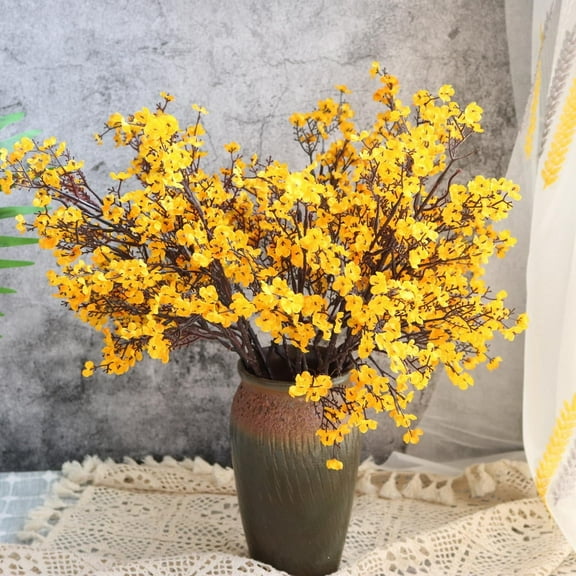 6 Pcs Artificial Flowers Fake Breath Bouquet Bulk Faux Gypsophila Flowers Real Touch Silk Flower for Home Office Kitchen Restaurant Christmas Wedding Table Party Decoration (Orange)