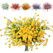 6 Pcs Artificial Flowers Fake Daffodil Flowers UV Resistant Spring Hanging Planter Flowers for Farmhouse Kitchen Office Box Fence Windows Outdoor Decorations, Yellow