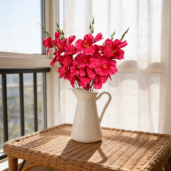 6 Pcs Artificial Flowers, Hot Pink Fake Flowers with 6 Heads Each, 22.4in Long Stem for Wedding Home Decor, Outdoor Photography Props