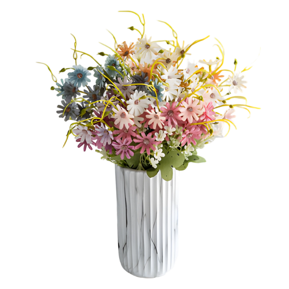 6 Pcs Artificial Flowers, Silk Daisy, 15.7 in Colorful Mixed Flower Bundles, Home Decor Indoor Floral Arrangements, White Pink Purple Blue Green Champagne