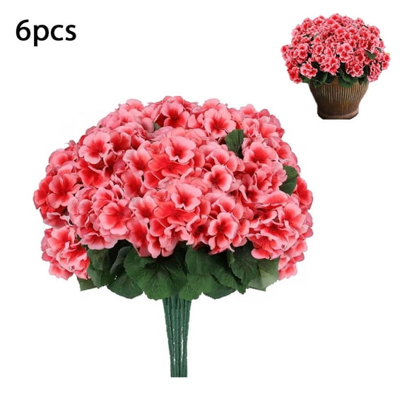 6 Pcs Artificial Geranium Flowers for Outdoors Geranium Silk Red Flower Outdoor UV Resistant Garden Plants Faux Flowers for Christmas Home Kitchen Table Centerpieces Decor