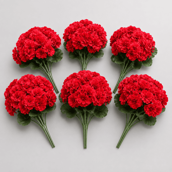 6 Pcs Artificial Geranium Flowers for Outdoors Geranium Silk Red Flower Outdoor UV Resistant Garden Plants Faux Flowers for Christmas Home Kitchen Table Centerpieces Decor (6, Red)