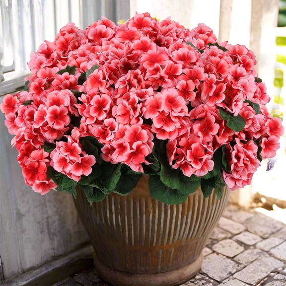 6 Pcs Artificial Geranium Flowers for Outdoors Geranium Silk Red Flower Outdoor UV Resistant Garden Plants Faux Flowers for Christmas Home Kitchen Table Centerpieces Decor (6, Red)