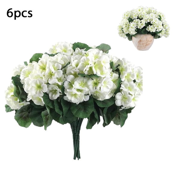 6 Pcs Artificial Geranium Flowers for Outdoors Geranium Silk Red Flower Outdoor UV Resistant Garden Plants Faux Flowers for Christmas Home Kitchen Table Centerpieces Decor