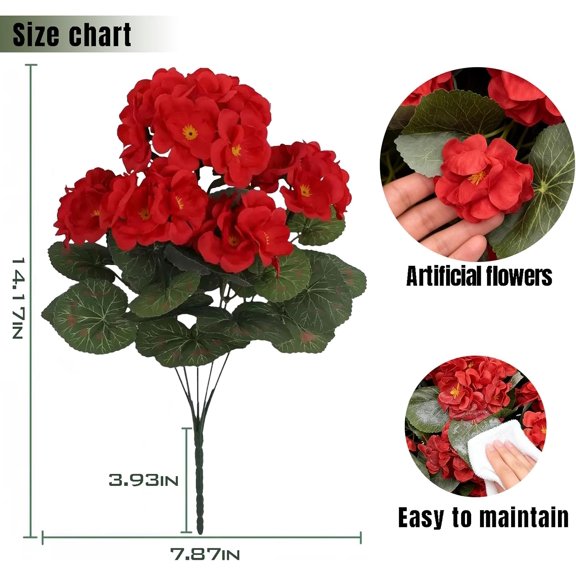 6 Pcs Artificial Geranium Flowers for Outdoors Silk Geranium Red Flower UV Resistant Faux Flowers for Outdoor Garden Plants Windowsills Courtyard Home Decor$$Home Decor, Kitchen, & Other