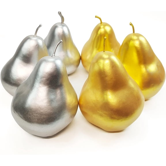6 Pcs Artificial Golden Silver Pears, Fake Pears Artificial Golden Fruits for Christmas Décor Home Party Golden Silver Fruits Decoration Festival Props