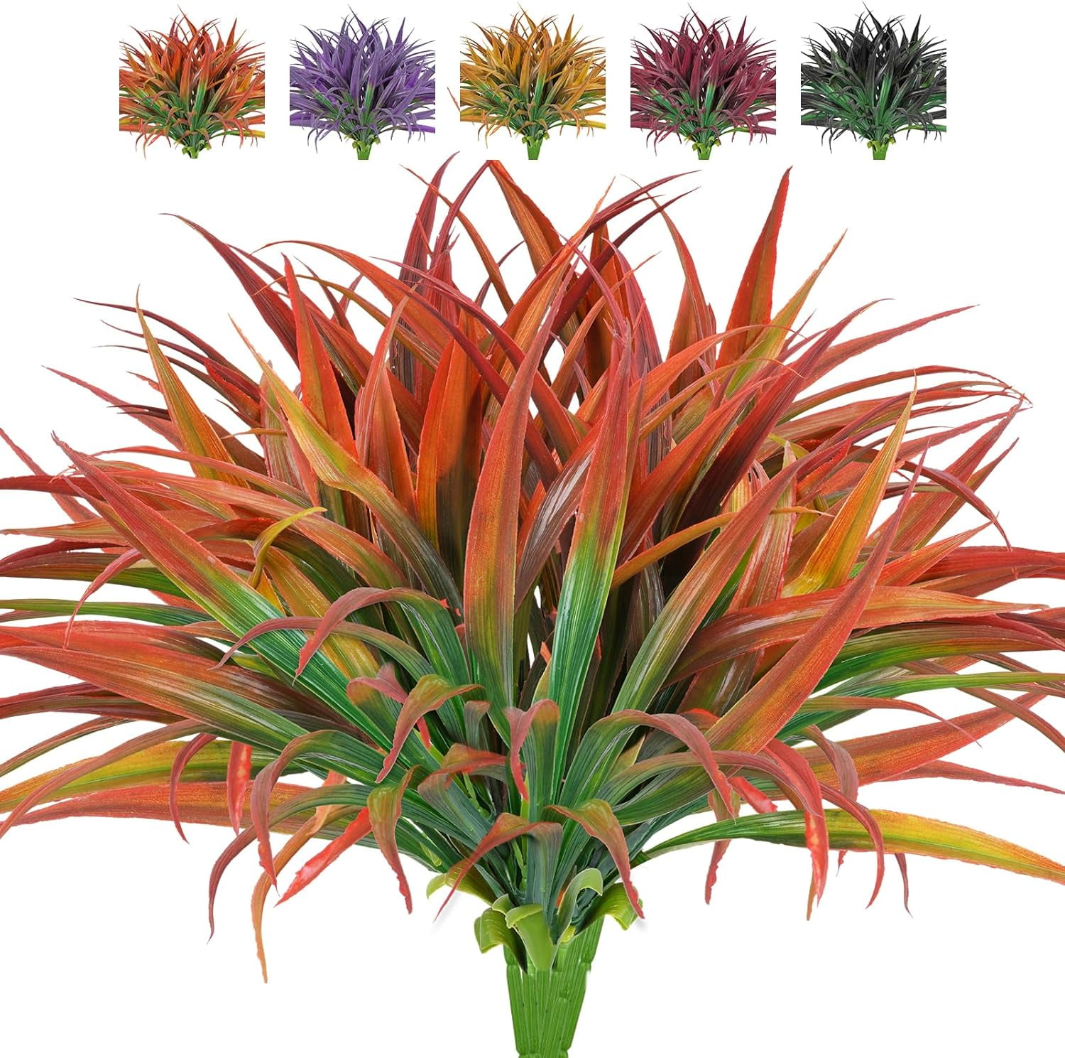 6 Pcs Artificial Grass Fake Plants Faux Plastic Plants Greenery Shrubs UV Resistant Artificial Outdoor Plants for Patio Garden Porch Outdoor Window Box Decor