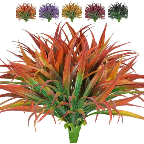 6 Pcs Artificial Grass Fake Plants Faux Plastic Plants Greenery Shrubs UV Resistant Artificial Outdoor Plants for Patio Garden Porch Outdoor Window Box Decor