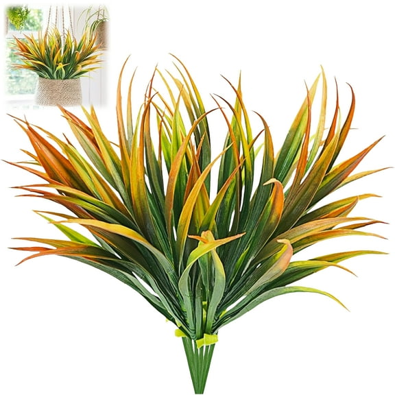 6 Pcs Artificial Grass Fake Plants for Outdoor/Indoor 17.3 Inch Plastic Plants UV Resistant Greenery