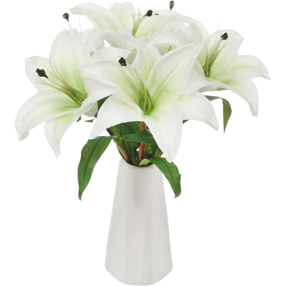 6 Pcs Artificial Lily Real Touch Fake Flowers Lily for Wedding Home Party Garden Shop Office Decoration Easter Lily (White, 6)$$Home Decor, Kitchen, & Other
