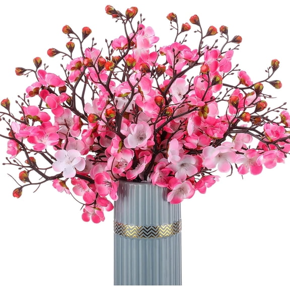 6 Pcs Artificial Plum Blossom Faux Flowers Silk Simulation Bouquet Flower Chinese Japanese Cherry Blossom Hibachi Party Decoration for Home Kitchen Hotel Office Wedding Party (Pink,Classic)