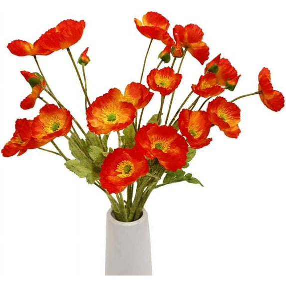 6 Pcs Artificial Poppy Flowers Silk Poppies Flowers with Stems Faux Flowers for Home Vase Bouquet Table Centerpiece Floral Arrangement Wedding Party Decorations