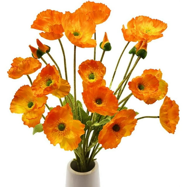 6 Pcs Artificial Poppy Flowers Silk Poppies Flowers with Stems Faux
