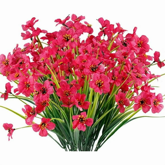 6 Pcs Artificial Violet Flowers for Outdoors, Silk Fake Flowers in Bulk Plastic Flowers UV Resistant Faux Greenery Boxwood for Hanging Planters Vase Indoor Outside Decorations(Rose Red)
