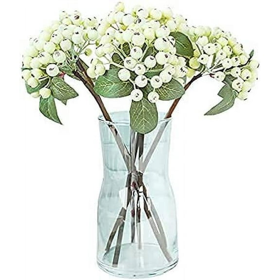 6 Pcs Artificial White Holly Berry Stem Realistic Bouquet for Wedding Party, Berry Ornaments Fake Berry for Home Office Decor, 6 Pcs Faux Holly Berry Branch (Off White, 6)