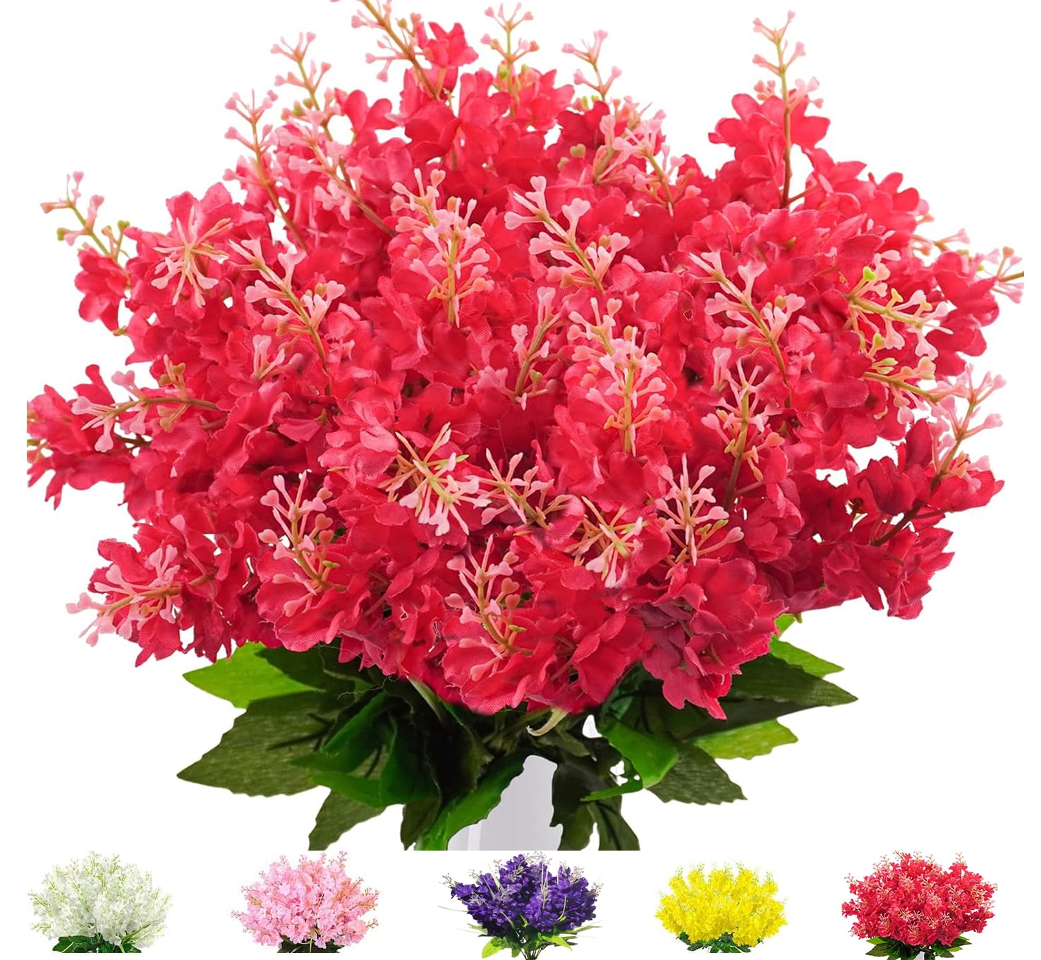 6 Pcs Artificial Wisteria Flowers for Outdoor 13.8'' Faux Hyacinth Flowers for Home Porch Decoration Fake Silk Floral for Wedding Spring Garden Fence Porch Outsides Decor Red