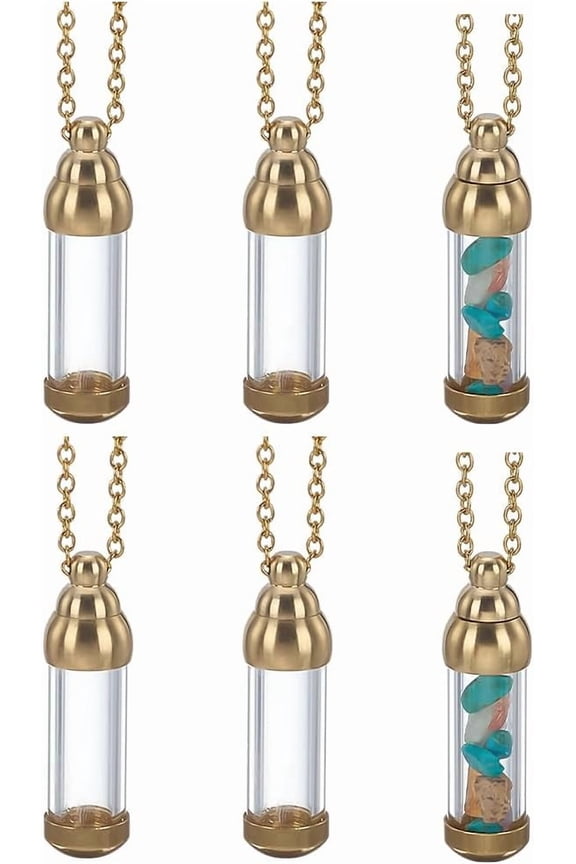 6 Pcs Ashes Clear Acrylic Tube Vial Cremation Necklace 1.73x0.49inch Golden Acrylic Bottle Pendant with 23.6 inch 304 Stainless Steel Chain for Memorial DIY Crafting and Keepsake Gifts DIY