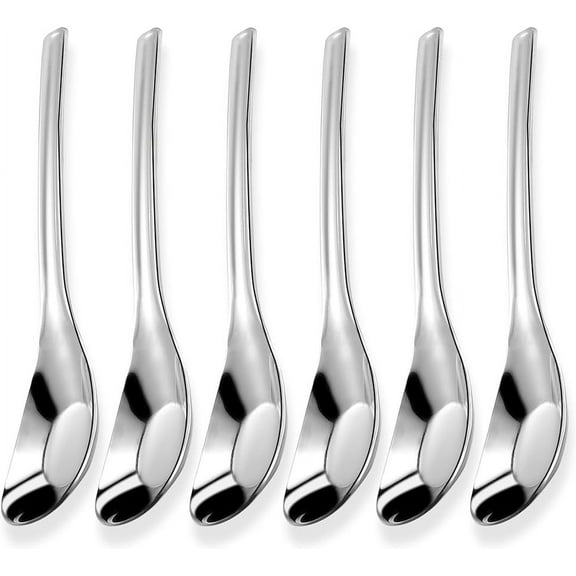 6 Pcs Asian Soup Spoon 18/10 Staninless Steel Chinese Spoons, 7 inch Heavy Duty Deepened Dinner Spoons Long Handle Table Spoons for Dumpling Bouillon Dessert Cereal Appetiz