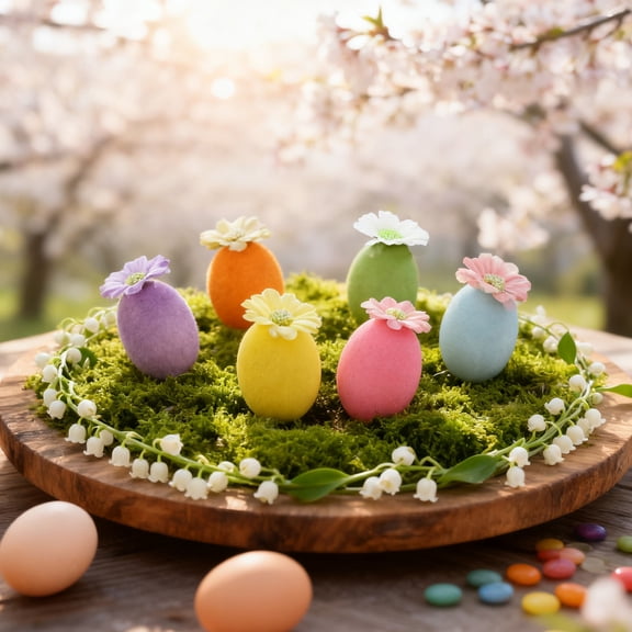 6 Pcs Assorted Easter Egg Party Decorations - Vibrant Hand-Painted Designs for Centerpiece, Garland, or Wreath Embellishment