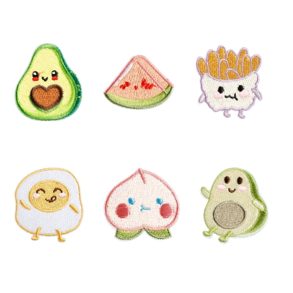 6 Pcs French Fries Iron On Patches Clothing Patches Avocado Repair Patches Peach Embroidery Patches for Bag Decoration