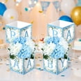 thumbnail image 1 of 6 Pcs Baby Shower Centerpieces for Table Baby Shower Flower Boxes Gender Reveal Party Favor Block Holder Rustic Table Display with Letters for Boy Neutra(Blue,Blue Floral), 1 of 7