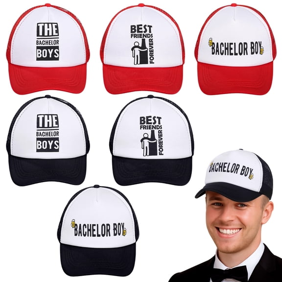 6 Pcs Bachelor Party Trucker Hats, Funny Groom Hats, Groomsmen Caps, Adjustable Mesh Caps, Ideal for Bachelorette Parties, Beach and Summer Events