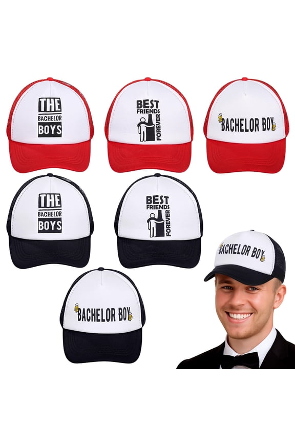 6 Pcs Bachelor Party Trucker Hats, Funny Groom Hats, Groomsmen Caps, Adjustable Mesh Caps, Ideal for Bachelorette Parties, Beach and Summer Events