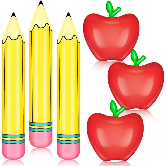 6 Pcs Back to Inflatable Penclis Balloon Inflatable Apples Balloons for Back to Party Decoration Graduation Classroom Garden Room Birthday Party Decorations