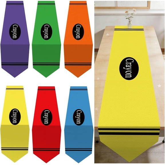 6 Pcs Back to School Table Runner Colorful Rainbow Crayon Table Cloth for First Day of School Preschool Kindergarten Classroom Dining Room Party Decorations, 13 x 72 Inch