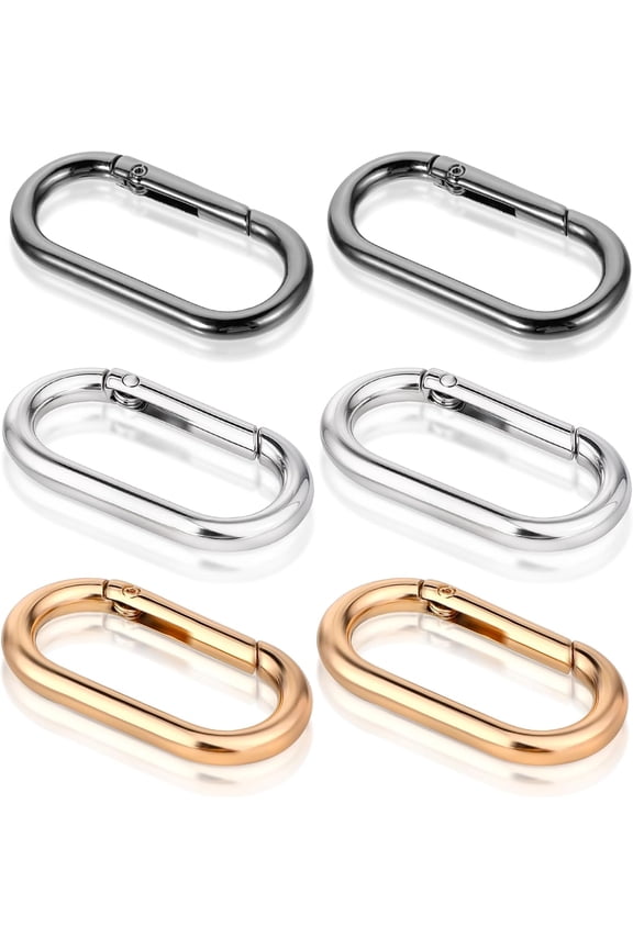 6 Pcs Bag Strap Clip,Key Clip for Purse,Bag Charm Metal Spring O Clips Keychain Oval Snap Clips Carabiner for Purse for Handbag Key Crafts Jewelry Making Webbing Lanyards (Gold, Silver, Black)