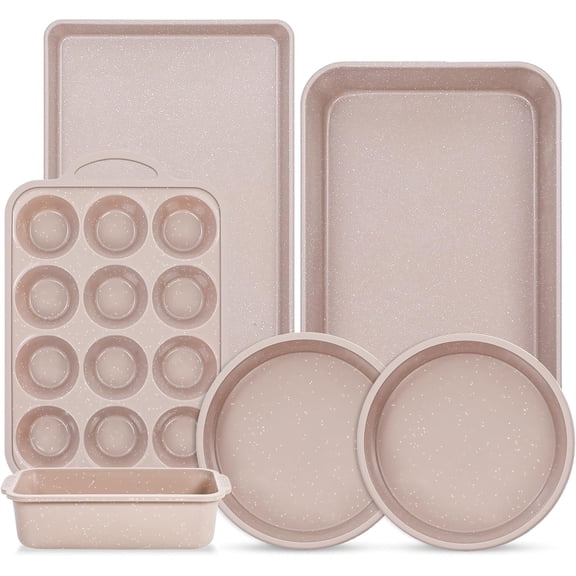 6 Pcs Baking Pans Set, Silicone Bakeware Sets with Metal Reinforced Frame, Nonstick Stackable Carbon Steel Non Toxic Baking Sets for Cooking (Brown)