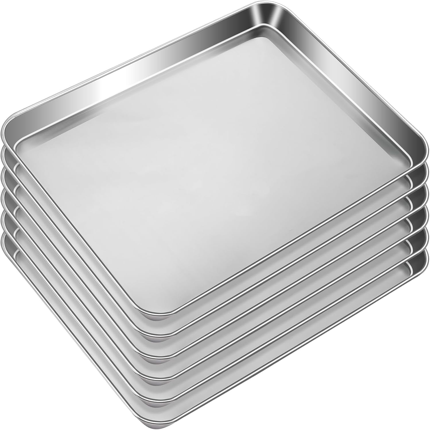 6 Pcs Baking Sheet,Stainless Steel Cookie Sheet,Metal Baking Pan Oven Tray,Commercial Sheet Pan for Oven Baking,Mirror Finish,Easy Clean & Dishwasher Safe,(16x12x1 Inch)