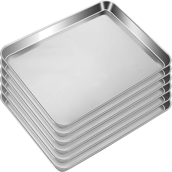 6 Pcs Baking Sheet,Stainless Steel Cookie Sheet,Metal Baking Pan Oven Tray,Commercial Sheet Pan for Oven Baking,Mirror Finish,Easy Clean & Dishwasher Safe,(16x12x1 Inch)